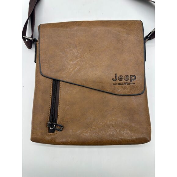 Jeep Cross Body Messenger Bag Wide Adjustable Strap 9X10” Brown - Picture 4 of 7